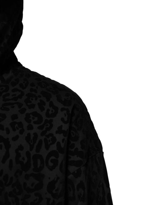 Black Leopard Full Zip Hooded Sweatshirt Sweater