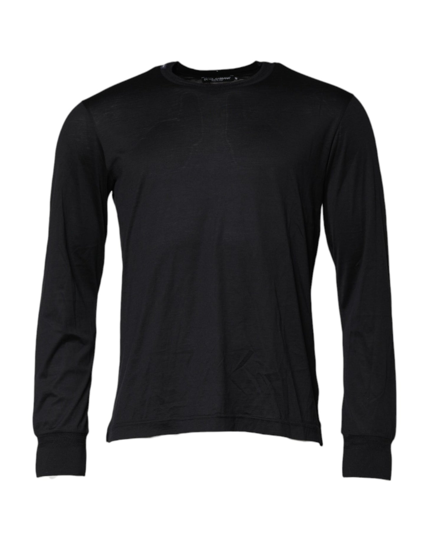 Dark Blue Silk Crew Neck Men Pullover Sweater