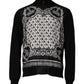 Black White Bandana Print Full Zip Sweater