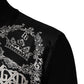 Black White Bandana Print Full Zip Sweater