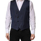 Blue Stripes Wool Formal Men Waistcoat Vest