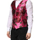 Pink Floral Satin Formal Men Waistcoat Vest