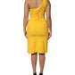 Yellow One Shoulder Side Slit Midi Dress