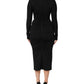 Black Long Sleeves Sheath Midi Dress