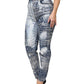 Blue Washed Print High Waist Denim Jeans