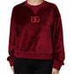 Red Cotton Velvet Crew Neck Pullover Sweater