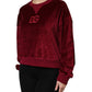 Red Cotton Velvet Crew Neck Pullover Sweater