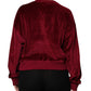 Red Cotton Velvet Crew Neck Pullover Sweater
