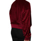 Red Cotton Velvet Crew Neck Pullover Sweater