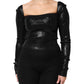 Black Viscose Long Sleeves Fitted Blouse Top