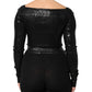 Black Viscose Long Sleeves Fitted Blouse Top