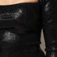 Black Viscose Long Sleeves Fitted Blouse Top