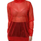Red Tulle Turtleneck Long Sleeve Blouse Top