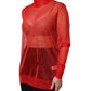 Red Tulle Turtleneck Long Sleeve Blouse Top