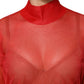 Red Tulle Turtleneck Long Sleeve Blouse Top