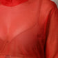 Red Tulle Turtleneck Long Sleeve Blouse Top