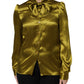 Green Ascot Collar Long Sleeves Blouse Top