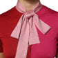 Pink Short Sleeves Buttoned Ascot Collar Top
