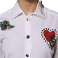 White Cotton Floral Embellished Shirt Top