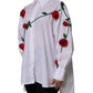 White Cotton Floral Appliques Dress Shirt Top