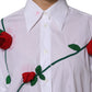 White Cotton Floral Appliques Dress Shirt Top
