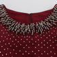 Elegant Bordeaux Silk Crystal Gown