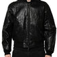 Black Logo Plaque Bomber Full Zipper Jacket