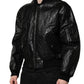 Black Logo Plaque Bomber Full Zipper Jacket