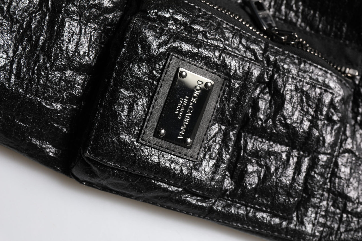 Black Logo Plaque Bomber Full Zipper Jacket