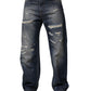 Blue Washed Tattered Cotton Men Jeans