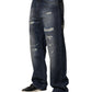 Blue Washed Tattered Cotton Men Jeans