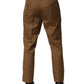 Brown Cotton Chino Mid Waist Men Pants