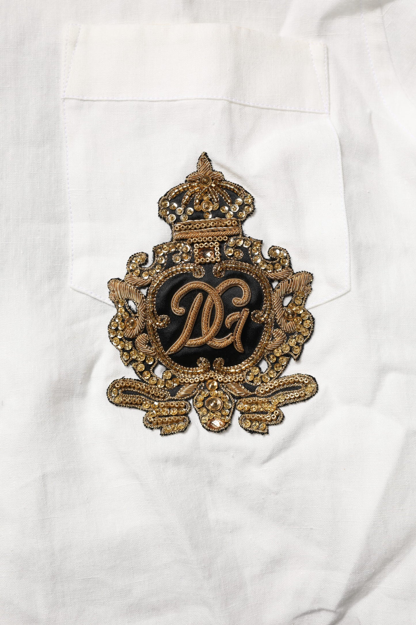 White DG Crown Embellish Dress Formal Shirt