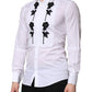White Floral Embroidery Men GOLD Formal Shirt