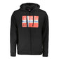 Black Cotton Men Sweater with Hood and Zip Pockets