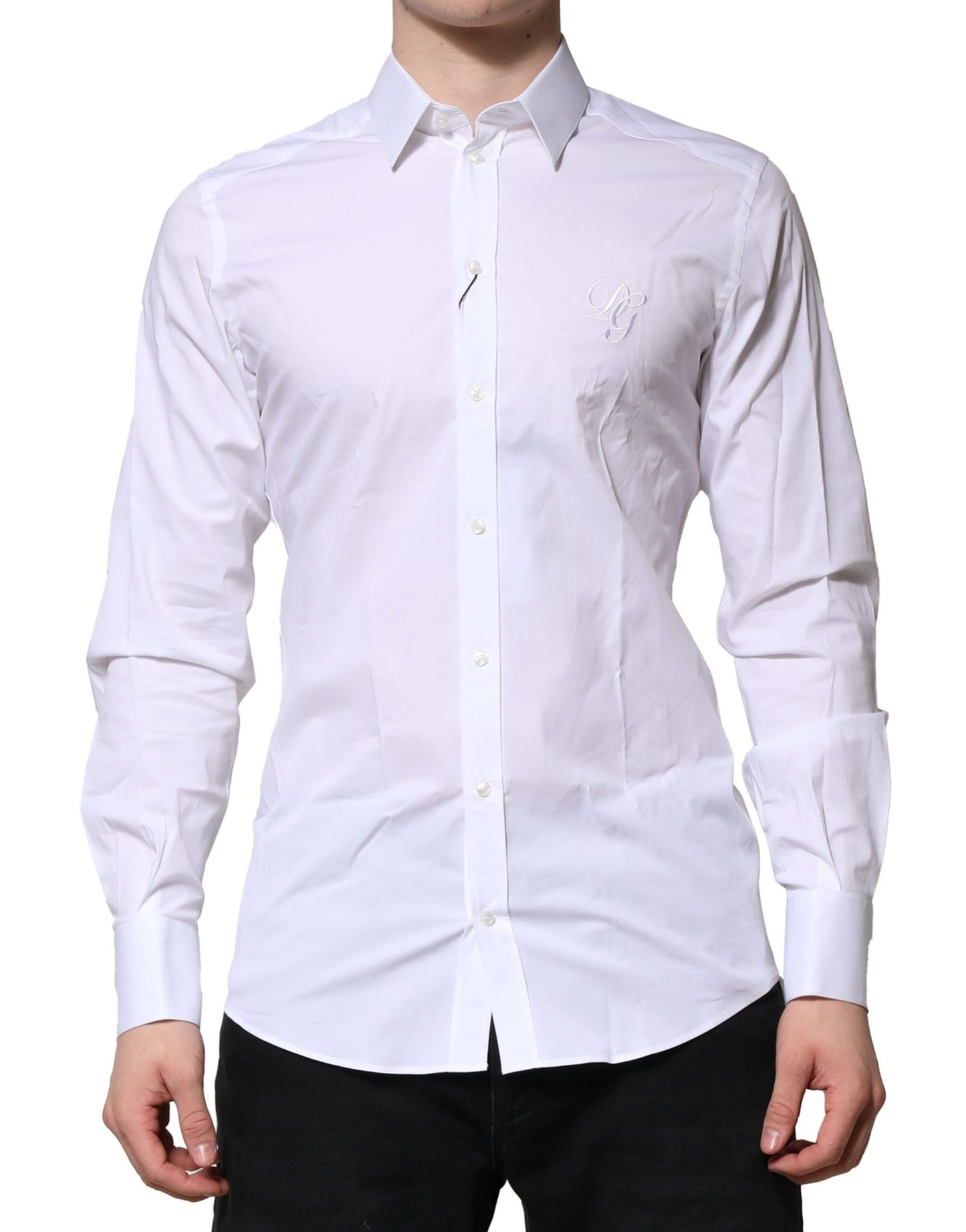 White Long Sleeves Dress GOLD Formal Shirt