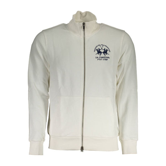 White Cotton Men Sweater With Zip and Pockets