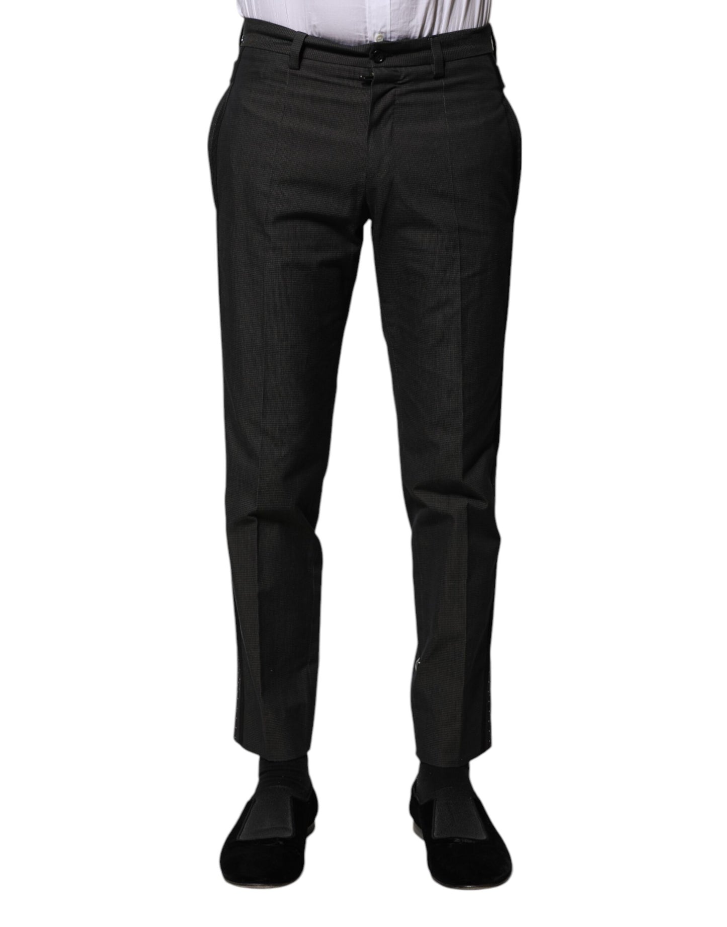 Gray Cotton Patterned Formal Pants