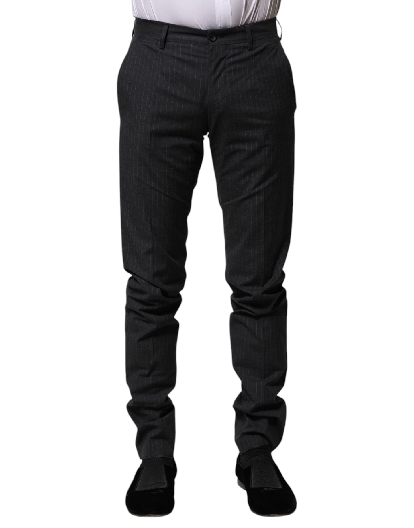 Gray Striped Cotton Formal Pants