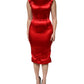 Red Acetate Sleeveless Sheath Midi Dress