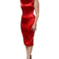 Red Acetate Sleeveless Sheath Midi Dress