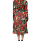 Multicolor Floral Long Sleeves V-neck Dress