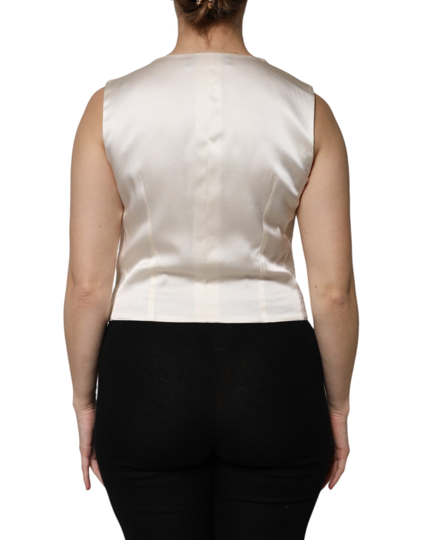 Ivory Cotton Button Down Sleeveless Vest Top