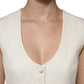 Ivory Cotton Button Down Sleeveless Vest Top