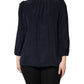 Blue Silk Mock Neck Long Sleeves Blouse Top