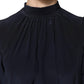 Blue Silk Mock Neck Long Sleeves Blouse Top