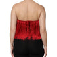 Red Silk Strapless Fringe Crop Tube Top