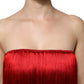 Red Silk Strapless Fringe Crop Tube Top