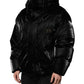 Black Logo Full Zip Hooded Quilted Jacket