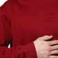 Red Embossed Logo Cotton Crew Neck Sweater